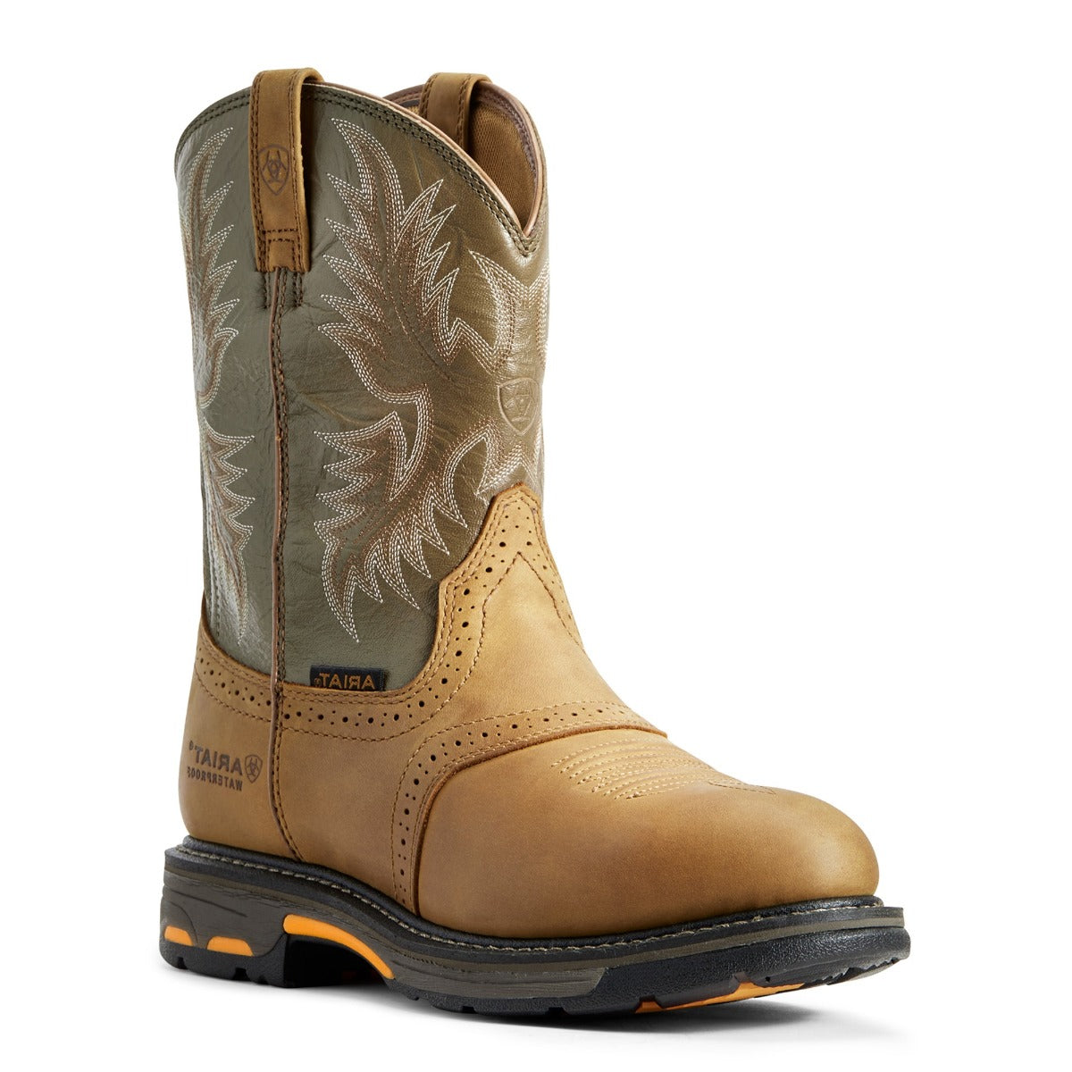 Ariat Aged Bark/Army Green Workhog Waterproof Ariat Mens Work Boots 10008633