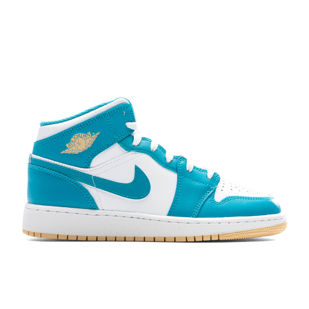 Jordan 1 Mid (GS) - Aquatone/Celestial Gold/White