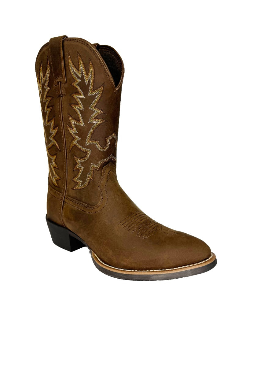 Lebo's 1923 Men's Oiled Brown Leather Round Toe Western Boots L1102